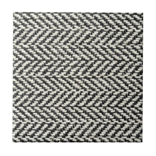Herringbone tweed Rustic Black & White Sticka Skri Kakelplatta (Framsidan)