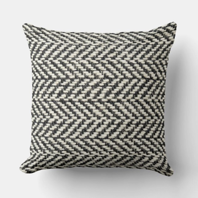 Herringbone tweed Rustic Black & White Sticka Skri Kudde (Framsida)