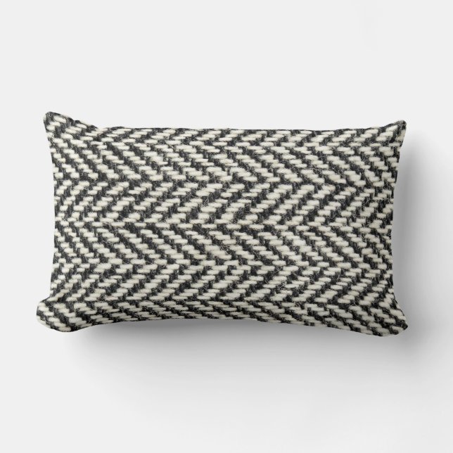 Herringbone tweed Rustic Black & White Sticka Skri Lumbarkudde (Framsida)