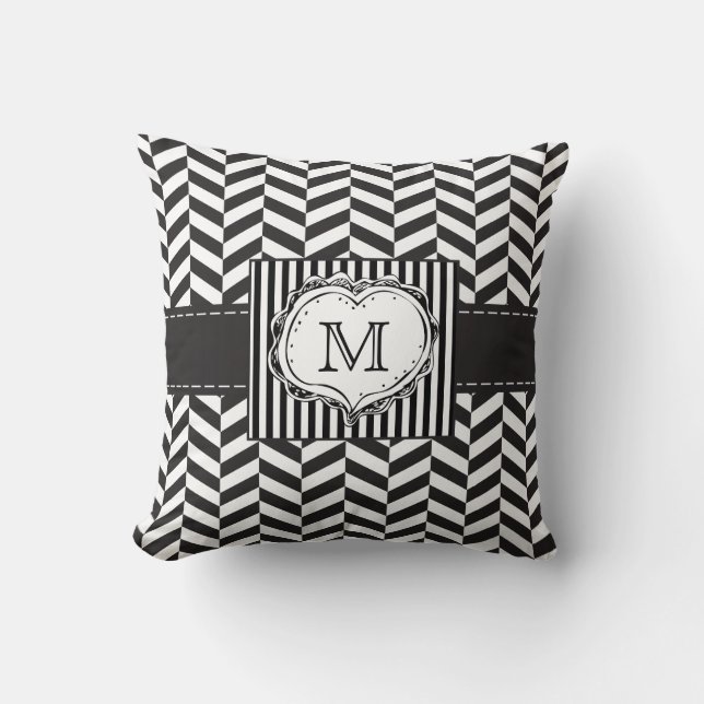 Herringbonemonogramdekorativ kudde (Framsida)