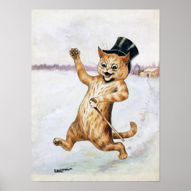 Herrkatt som går i snön, Louis Wain Poster (Framsidan)