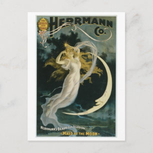 Herrmann ~ Maid of the Måne Vintage Magician Act Vykort