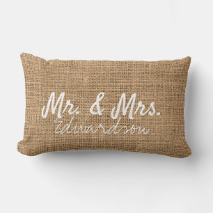 Herrskap som gifta sig monogrammed lantlig burlap lumbarkudde