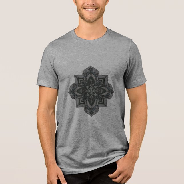 Herrt-shirt med geometrisk grå och svart mandala t shirt (Framsida)