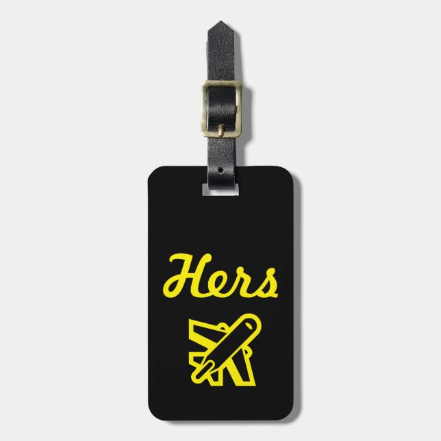 Hers Black and Gult Luggage Tag Bagagebricka (Vertikal Framsida)