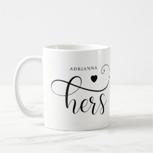Hers   Elegant Typografi och hjärta Kaffemugg