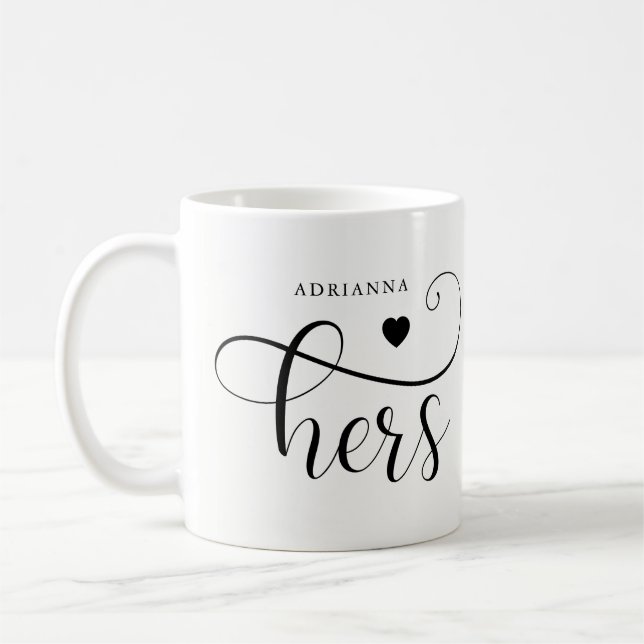 Hers | Elegant Typografi och hjärta Kaffemugg (Vänster)