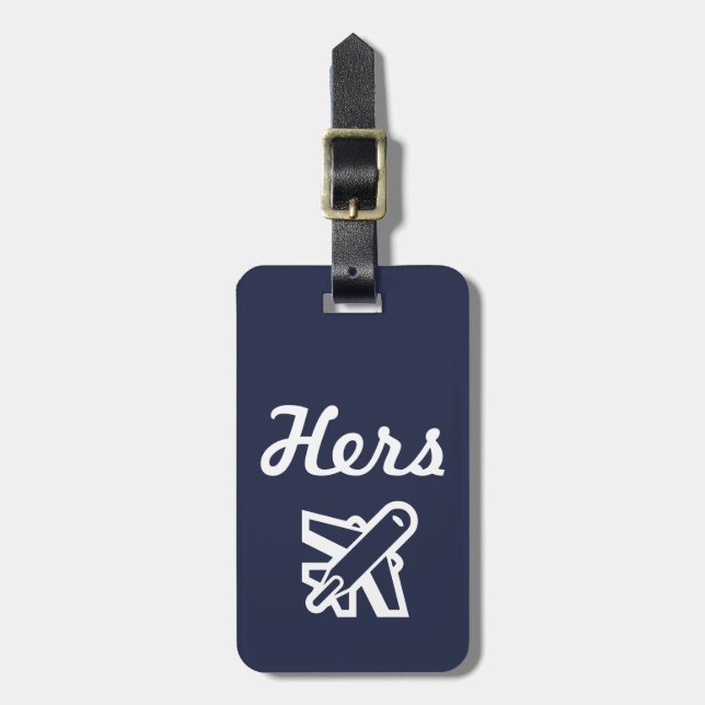 Hers Navy and White Luggage Tag Bagagebricka (Vertikal Framsida)