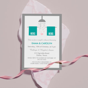 Hers och Hers   Lesbisk Couples Shower Inbjudningar