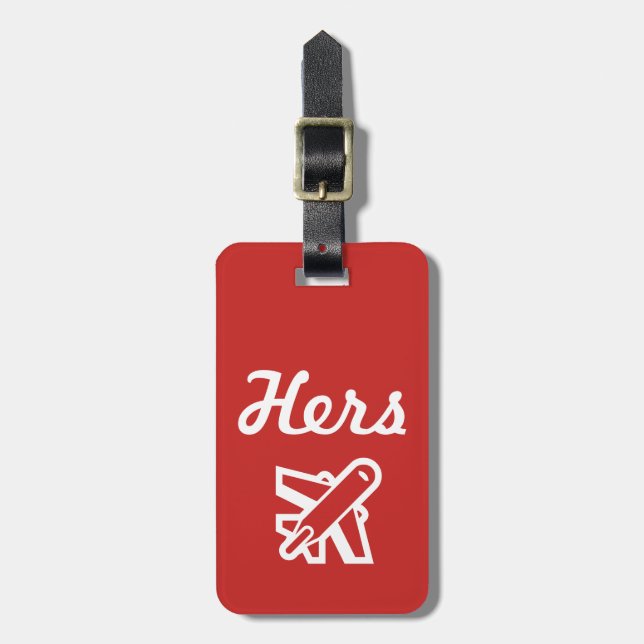 Hers Red and White Luggage Tag Bagagebricka (Vertikal Framsida)