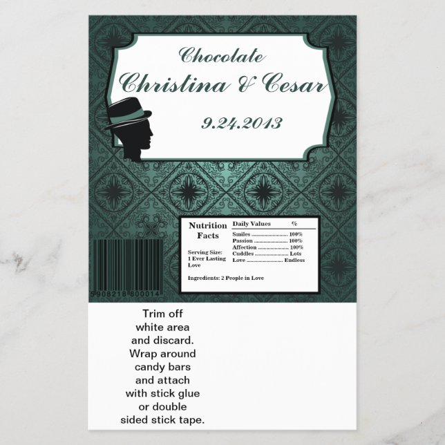 Hershey's Large Pub Wrapper Damask Teal Couple Man Flygblad (Framsidan)