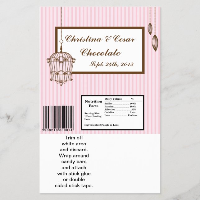 Hersheys stora Pub Wrapper Birdcage/Rosa Rand Flygblad (Framsidan)