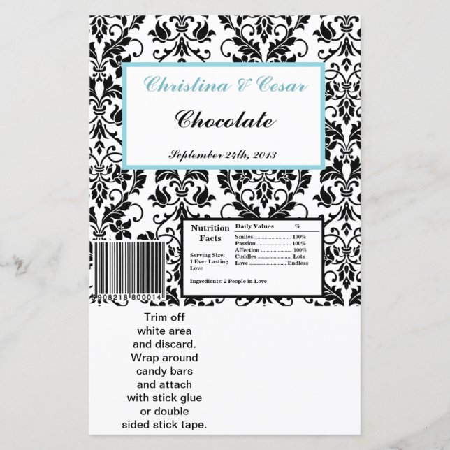 Hersheys stora Pub Wrapper Black Damask Baby blue (Framsida)