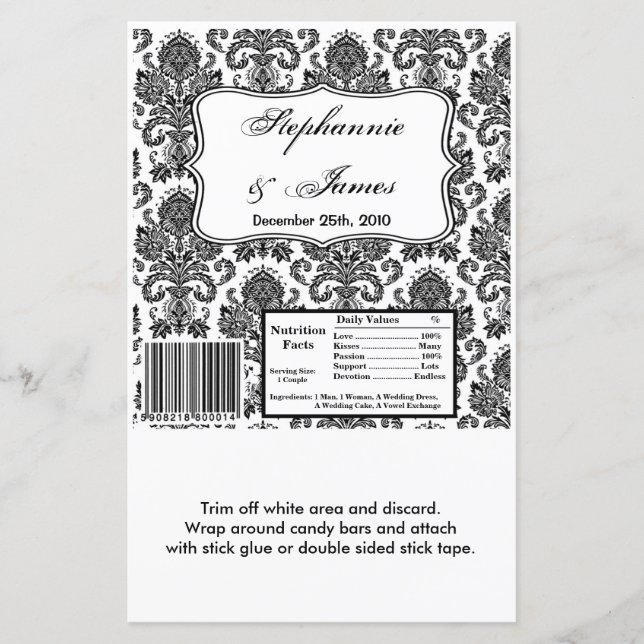 Hersheys stora Pub Wrapper Black White Damask Lac (Framsida)