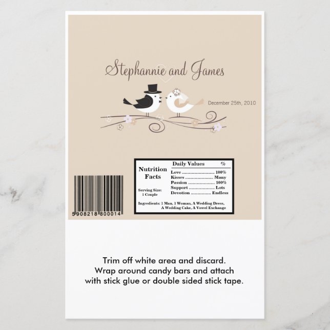 Hersheys stora Pub Wrapper Bröllop Birds Bride (Framsida)