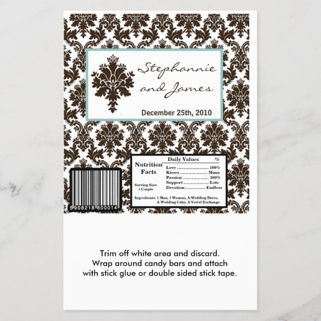 Hersheys stora Pub Wrapper Brown Tiffany Damask Flygblad (Framsidan)