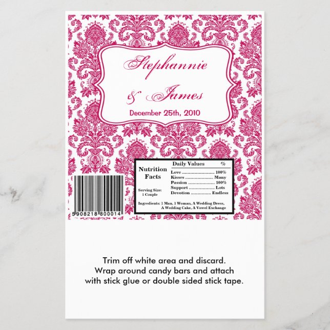 Hersheys stora Pub Wrapper Fusia White Damask Lac Flygblad (Framsidan)