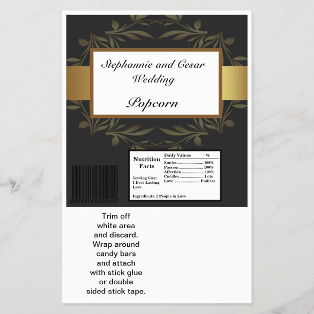 Hersheys stora Pub Wrapper Guld och Black Damask Flygblad (Framsidan)