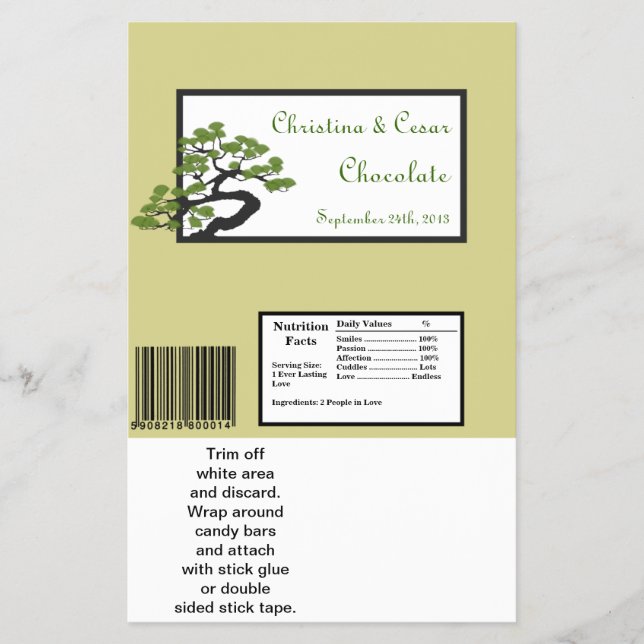 Hersheys stora Pub Wrapper Japansk Grönt Bonsai Flygblad (Framsidan)