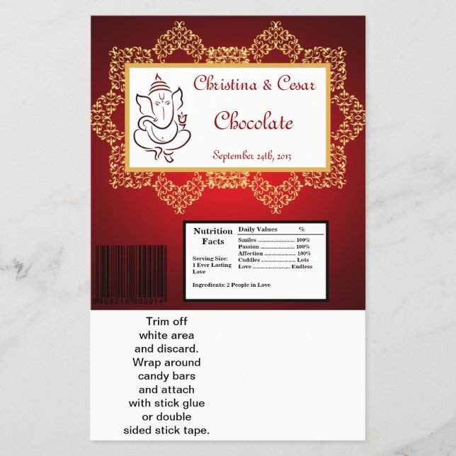 Hersheys stora Pub Wrapper Lord Ganesha/Hindu Red Flygblad (Framsidan)