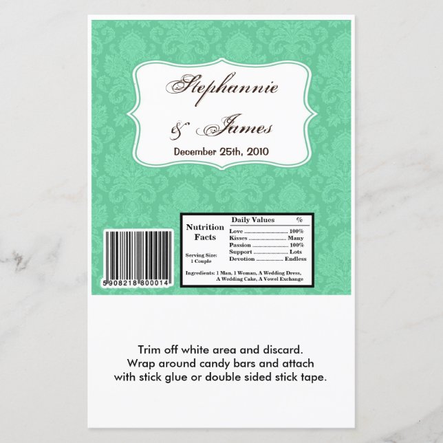 Hersheys stora Pub Wrapper Mint White Damask Snöre (Framsida)