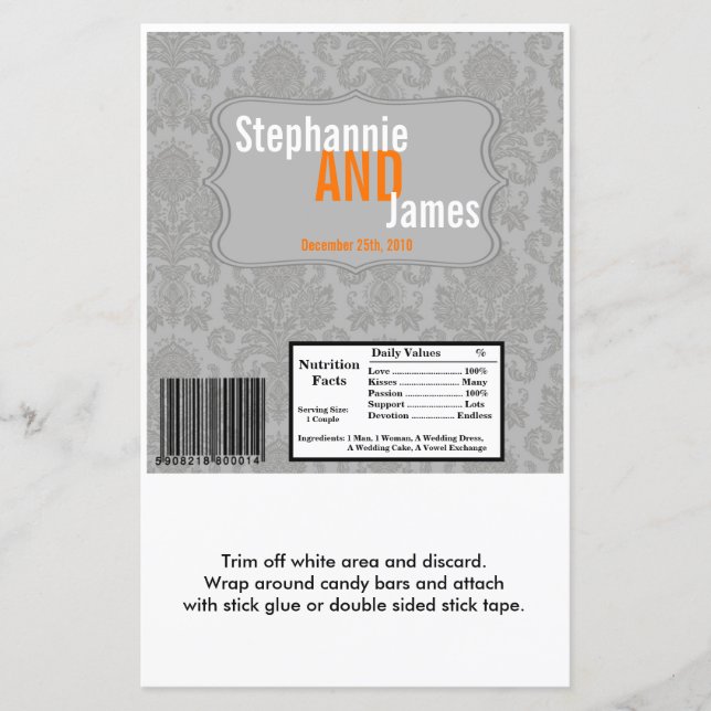 Hersheys stora Pub Wrapper Modern Grått Damask Lac (Framsida)