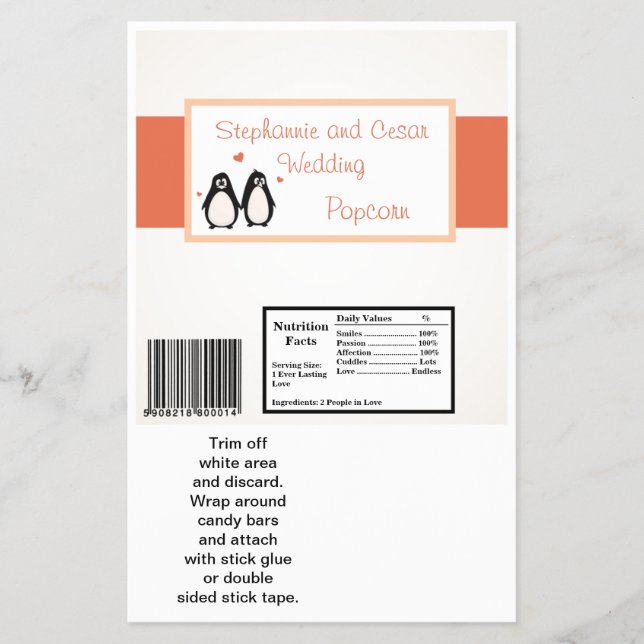 Hersheys stora Pub Wrapper Penguin Kärlek/Hearts Flygblad (Framsidan)