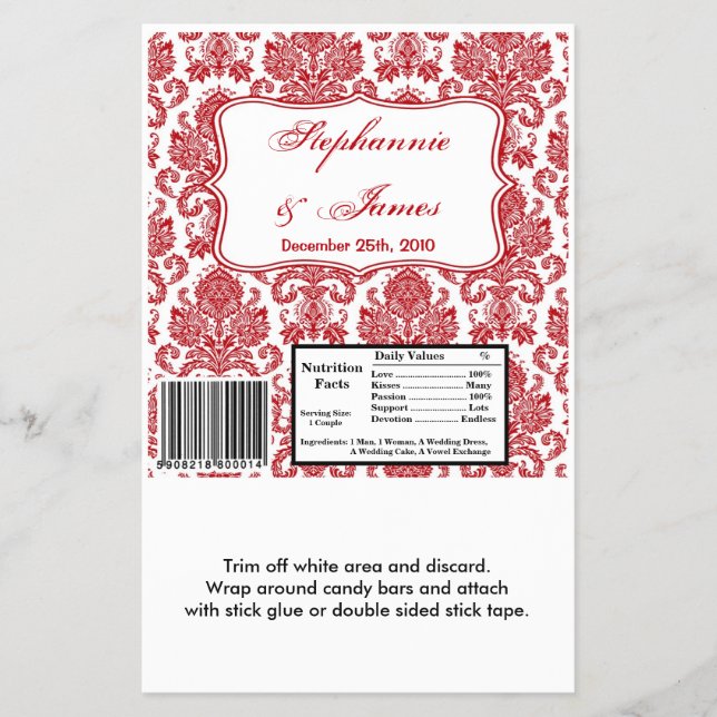 Hersheys stora Pub Wrapper Red White Damask Snöre Flygblad (Framsidan)