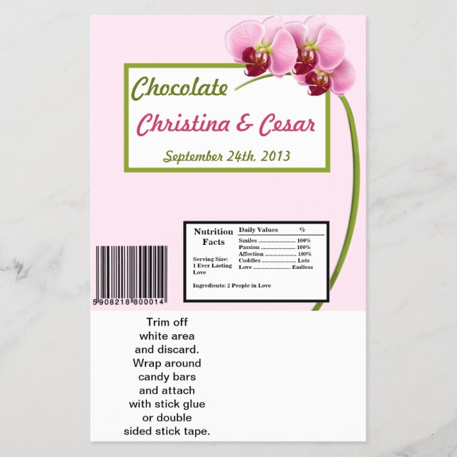 Hersheys stora Pub Wrapper Rosa Orchid Long Stem Flygblad (Framsidan)