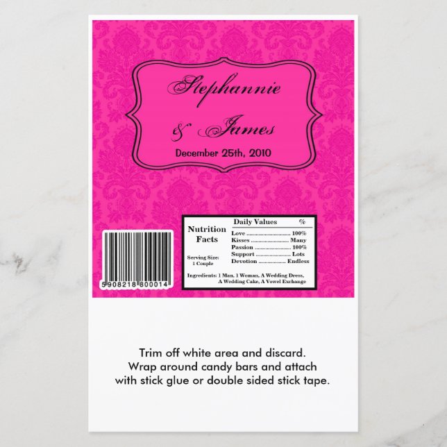 Hersheys stora Pub Wrapper Shock rosa Damask Snöre (Framsida)