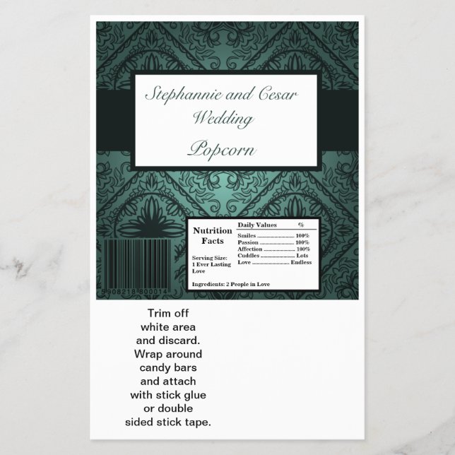 Hersheys stora Pub Wrapper Teal Ornate Damask Flygblad (Framsidan)
