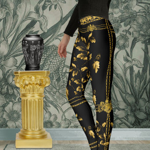 Hertiginnabladguldet kedjar lejon leggings