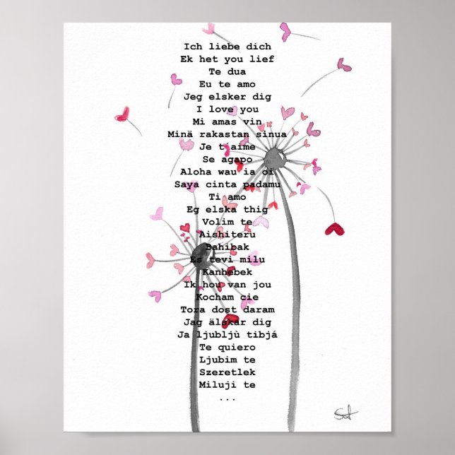 Herz Geschenk Liebe Kunst Pusteblume Hochzeit Poster (Framsidan)
