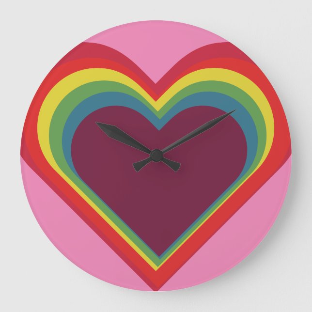 Herz ♥ Heart - Rainbow Färg - Regenbogenfarben Stor Klocka (Framsida)