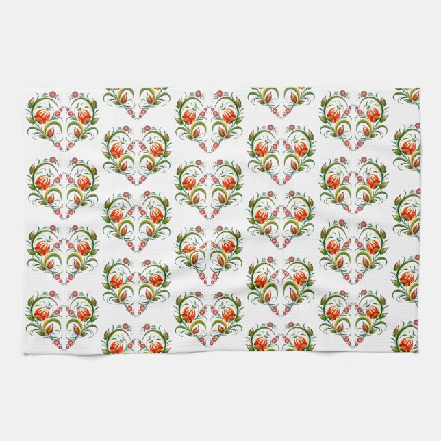 Herzförmiges Blumenmuster Kökshandduk (Horisontell)