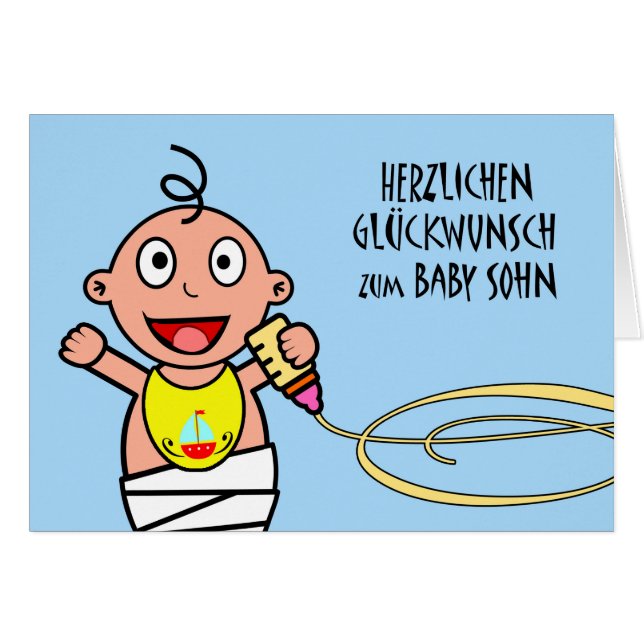 Herzlichen glückwunsch zum baby sohn, tyskt kort (Framsidan Horizontal)