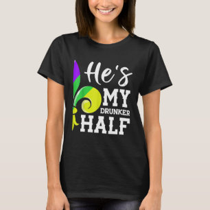 Hes Min rrunker halv Älskare par matchande Mardi G T Shirt