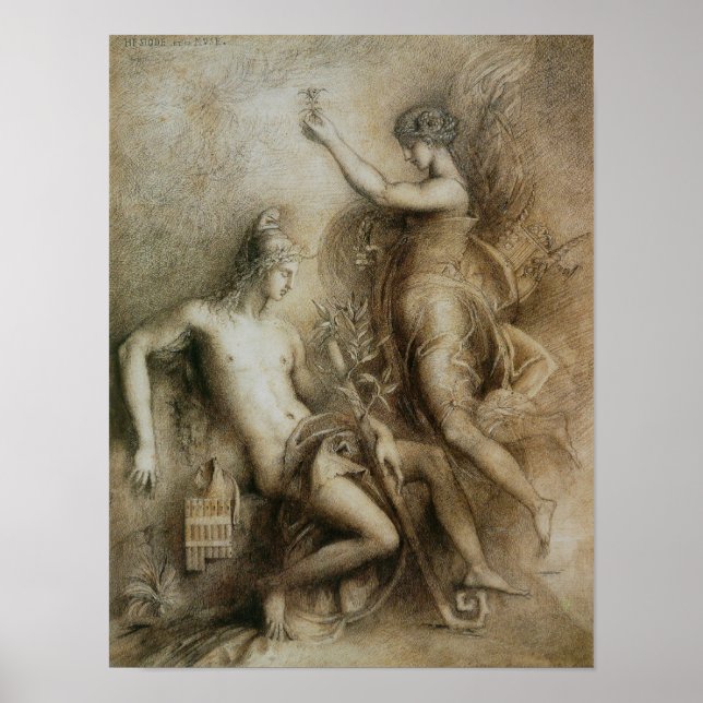 Hesiod och Muse av Gustave Moreau Poster (Framsidan)