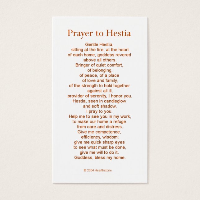Hestia Prayer Card Visitkort (Framsidan)
