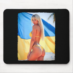 Het Bybe - Vacker tjej i bikini med ukrainska flag Musmatta