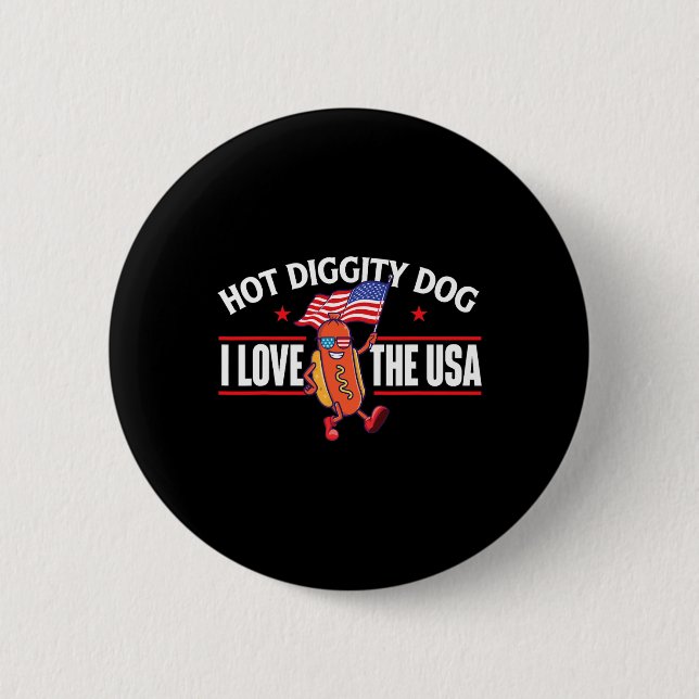 Het Diggity Hund - Usa Amerikansk Flagga 4:e Juli  Knapp (Framsida)