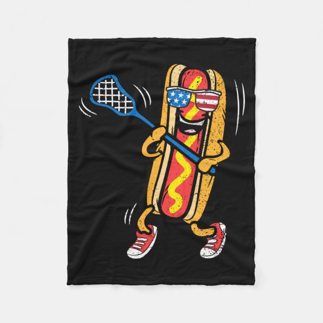 Het-Dog Lacrosse Spelare 4 juli Sport Fleecefilt (Framsidan)