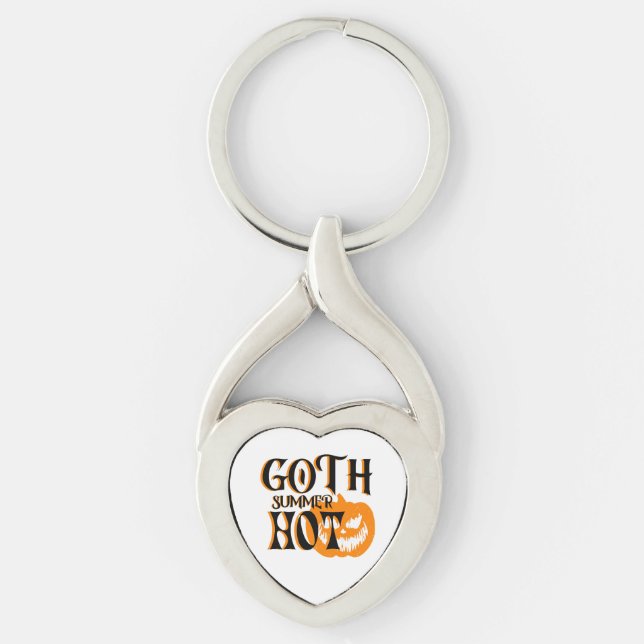 Het goth sommar-skräck leende pumpa twisted heart silverfärgad nyckelring (Framsidan)