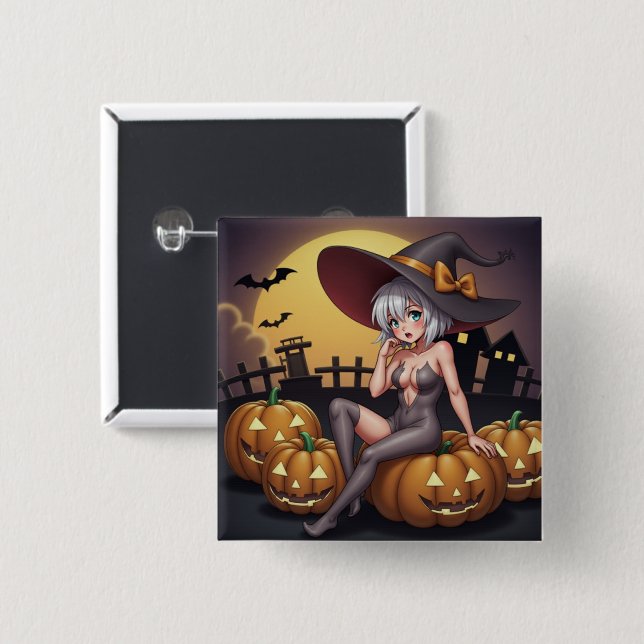 Het Häxa i Halloween Pumpafältet Knapp (Framsida & baksida)