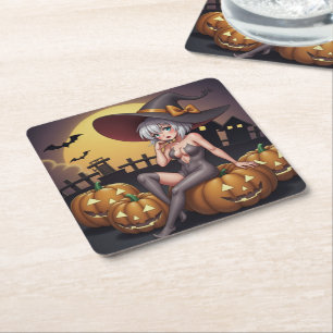 Het Häxa i Halloween Pumpafältet Underlägg Papper Kvadrat