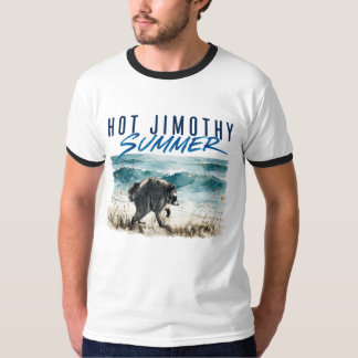 Het Jimothy Sommar Rolig Tvättbjörn Strand Vintage T Shirt