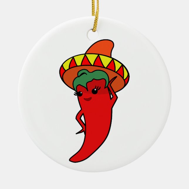 Het Kawaii Pepper Diva Julgransprydnad Keramik (Framsidan)