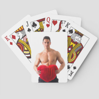 Het Kille Man Kroppslös Sexig Muskel Bröst Håller Casinokort