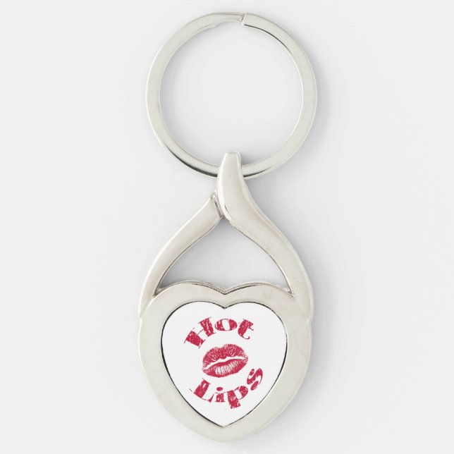 Het Lips, Röda Läppar Twisted Heart Silverfärgad Nyckelring (Framsidan)