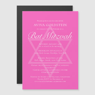 Het Pink Bat Mitzvah-fest Stjärna av David Magnetisk Inbjudningskort